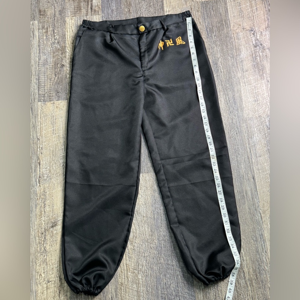 Men’s Medium Black Anime Cosplay Jogger Pants with Gold Embroidery Sold As Is